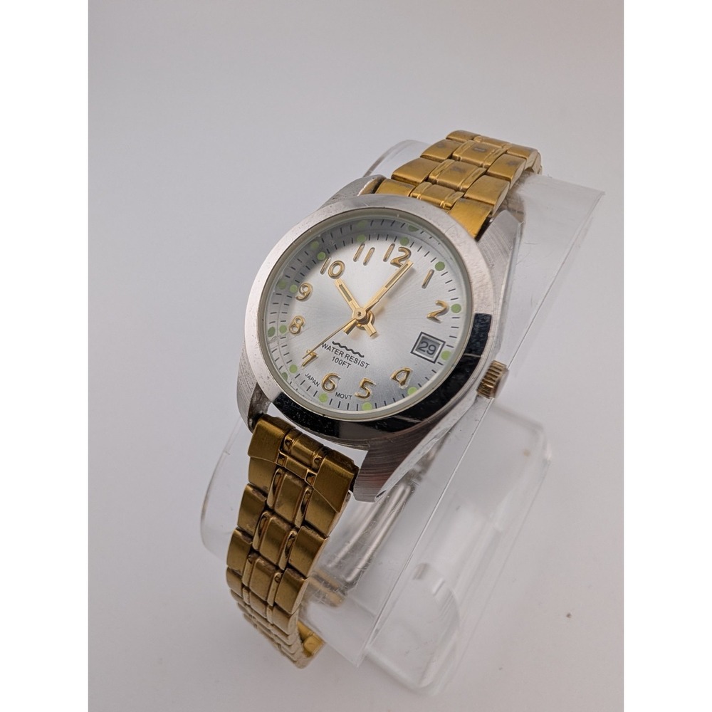 White Stag Watch Women 25mm Silver Case Gold 7.5" Band- New Battery - Picture 3 of 8